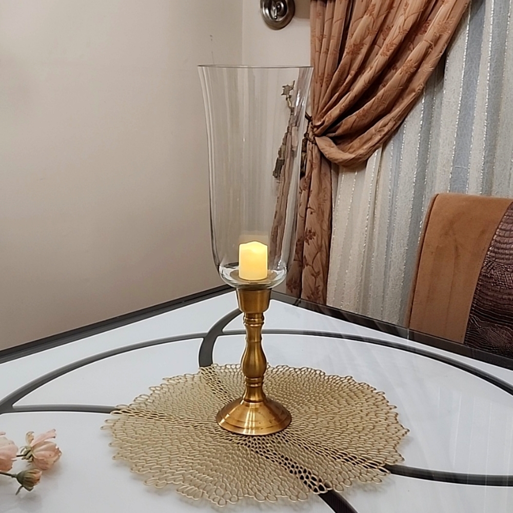 Brass and glass candle holder,flower base center piece 18 inches ,world market